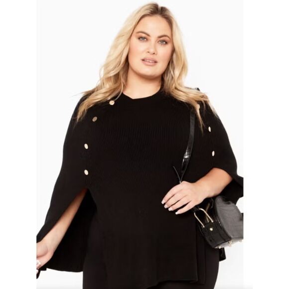 Olivia Button Cape, Size 22, in Black with Gold Buttons - Picture 1 of 5